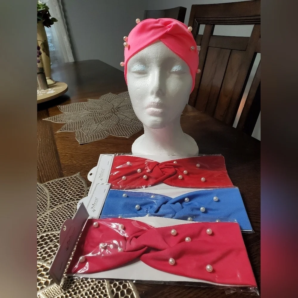 Pearl Embellished Pink Headband 3 Headbans For $10